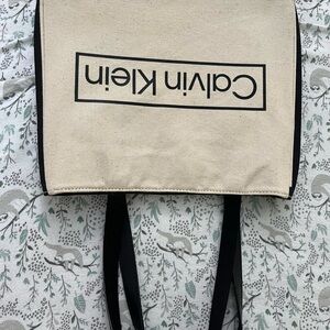 NWOT Calvin Klein Cream and Black Canvas Bag